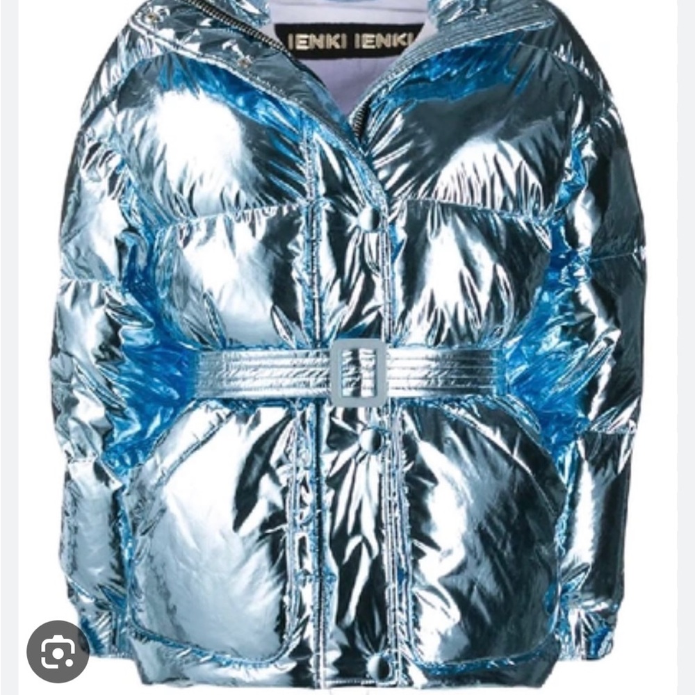 Size S Blue Metallic IENKI IENKI puffer coat. From Barney’s.